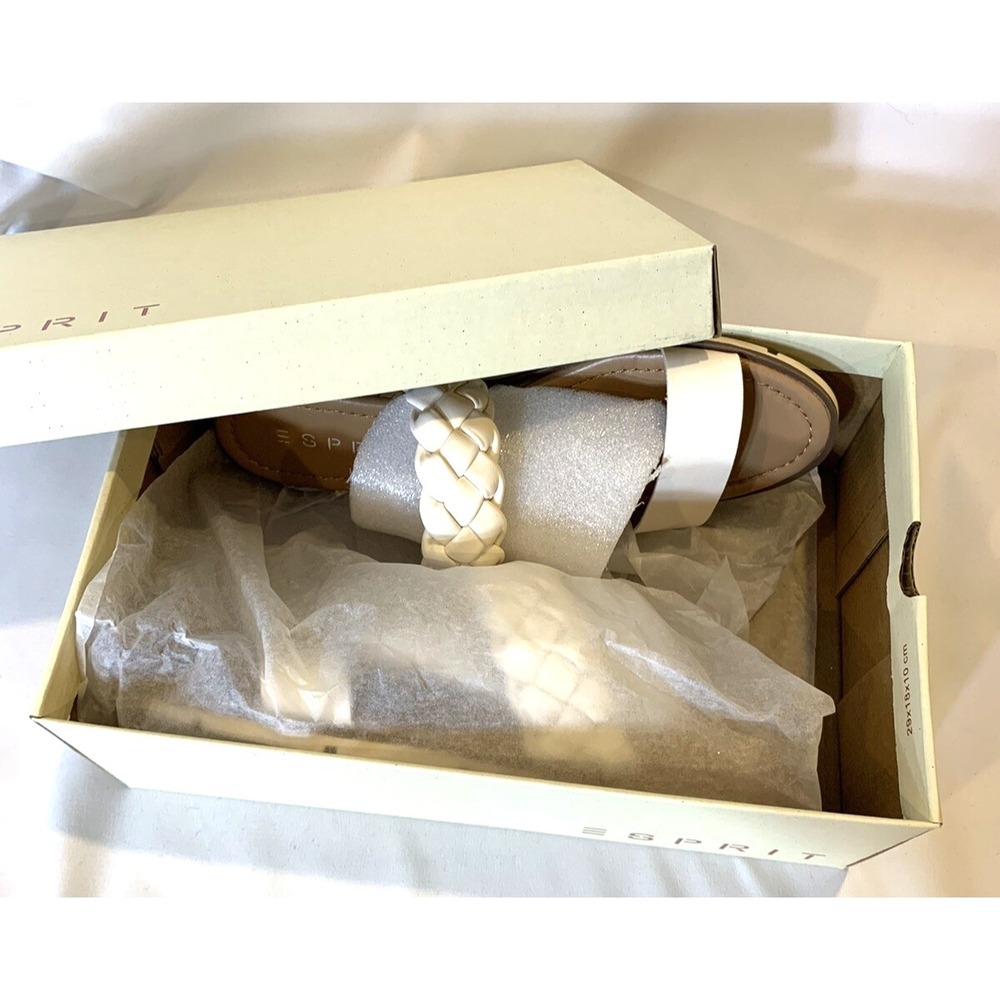 Esprit Sandals Womens 7.5 Ivory Cream Slide Low Wedge Cork Braided Strap Dale - Picture 8 of 9